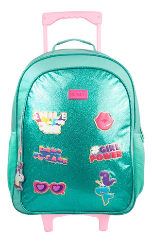 Mochila Escolar Con Ruedas Trendy Primaria Carro Nena Niñas Color Verde 27587