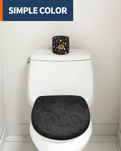 Funda De Asiento De Inodoro Terciopelo Suave Negra Bordes El Negro