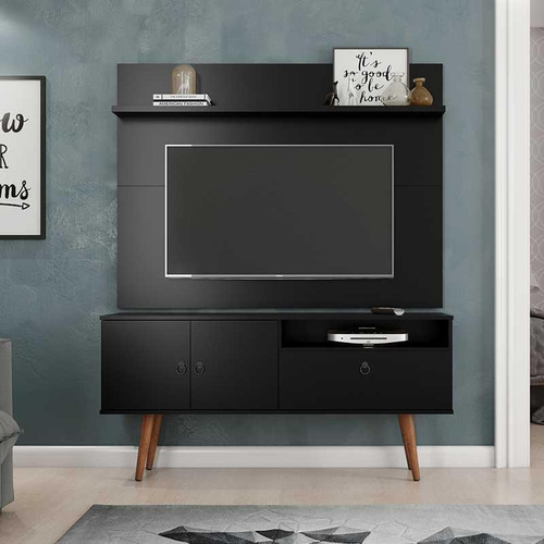 Imagem 2 de 4 de Rack Com Painel Pequeno 1.37m P/ Tv Até 46 Topazio Preto
