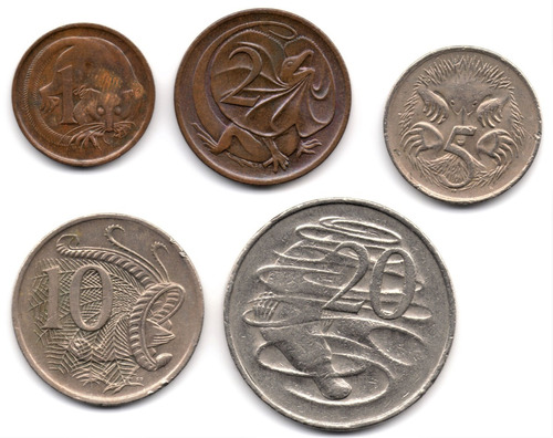 Australia 1, 2, 5, 10 Y 20 Cents 1966 - 1981 Fauna