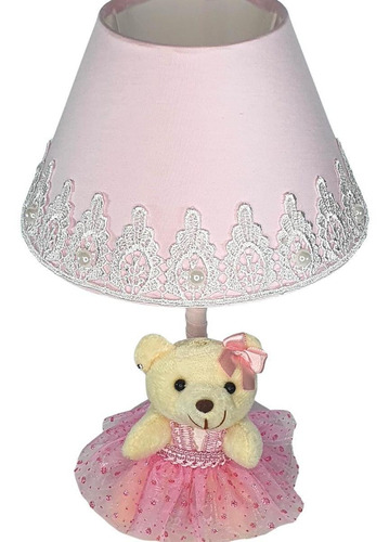 Abajur Infantil Bebê Quarto Criança Rosa Renda Ursa Princesa