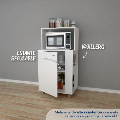 Organizador Centro Estant Cocina Vajillero Microondas Kp60 Color Blanco