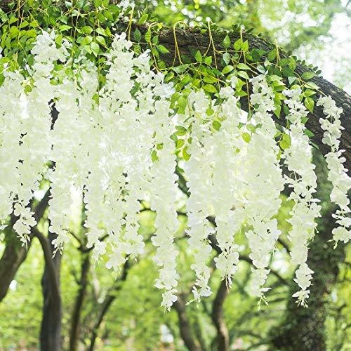 12 Ramos De Flores Glicinas Artificiales Gpark Seda Blanca