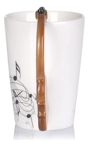 Taza Con Mango De Violín Con Notas Marrones Onduladas