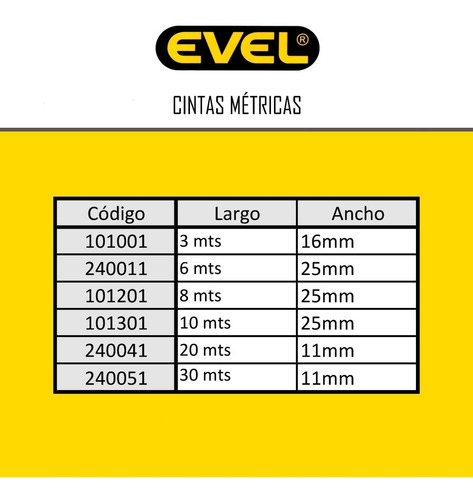 Cinta Metrica 6 Metros Premiumblok Evel C/ Freno Y Enganche