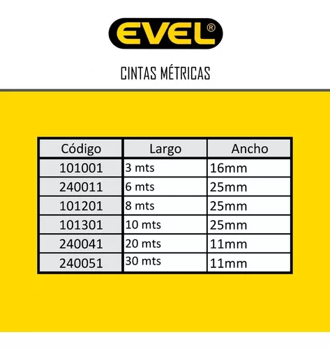 Cinta Metrica Evel 8 Metros Premiumblok Art. 508 Freno Metro