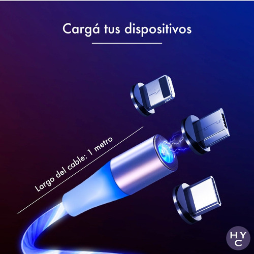 Cable Magnetico 3 En 1 - Celular Usb Tipo C - Led Multicolor