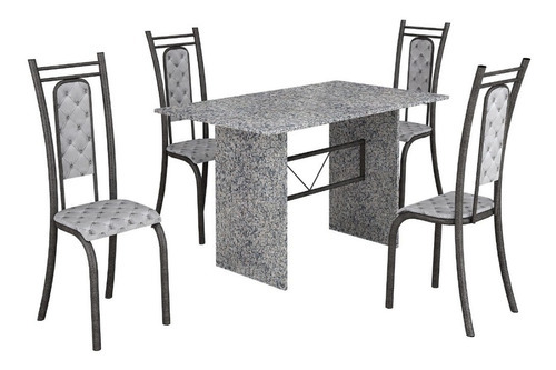 Conjunto De Mesa De Granito Com 4 Cadeiras Craqueadas -preto Cor da tampa Cinza-escuro Cor dos pés Preto