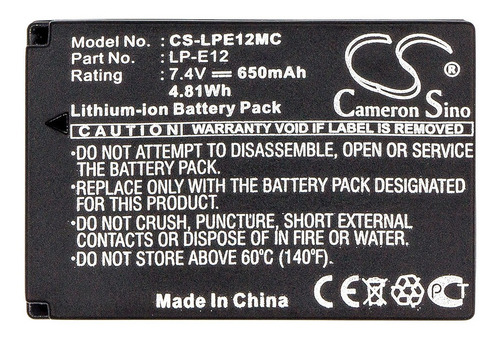 Bat Compatible Con Canon Lpe12 Lpe12mc 650 7.4