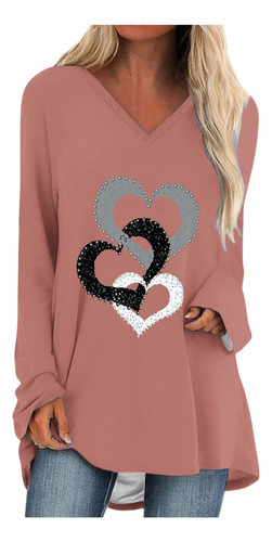Blusa Casual De Manga Larga Estampada Con Cuello Redondo Par