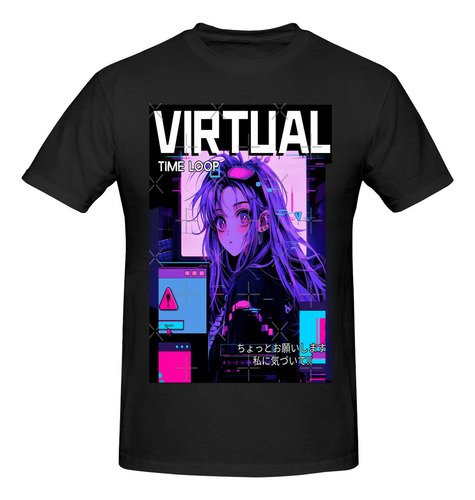 Playera Divertida De Anime Glitchcore Time Loop Para Hombre