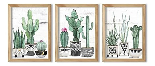 Impresiones De Cactus, Arte De Pared Enmarcado: Juego De 3 C