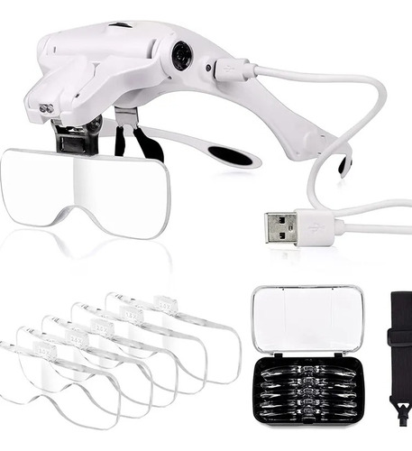 Lente Lupa De Cabeza 2 Led Recargable 5 Lentes 