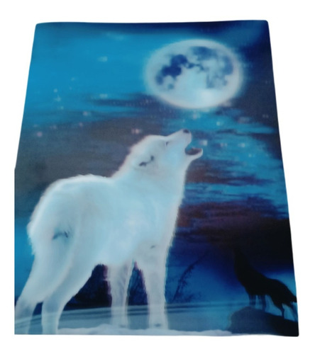 Pôster Holográfico Lobo Lua Quadro 3d Muda Com Movimento