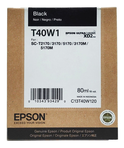  Tinta T40w1 Negro Para Epson T3170/5170 Plotter