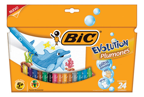 Plumones Bic Evolution Cantidad 24 Piezas No Manchan