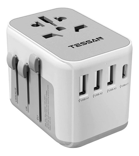 Adaptador De Enchufe Universal Con 3 Enchufes Usb Y 1 Tipo C