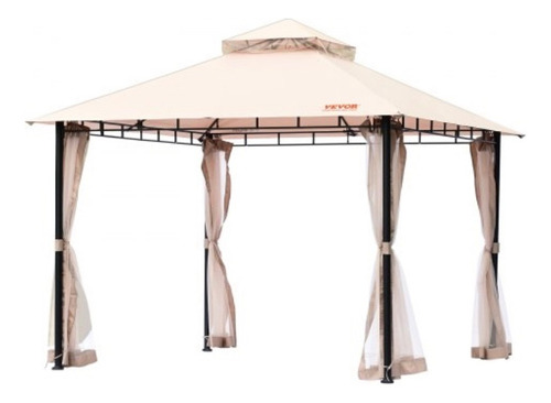 Gazebo De Patio Para 6-8 Personas 10x10 Pies Con Mosquitero Caqui
