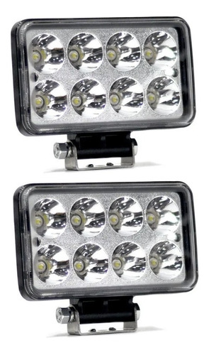 Par Farol De Milha Retangular Bivolt 24w 8 Led 7000k Offroad