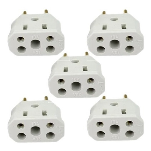 Kit 5 Plugs Adaptador De Tomada Bob Esponja 10a/20a 3/2pinos 110V/220V