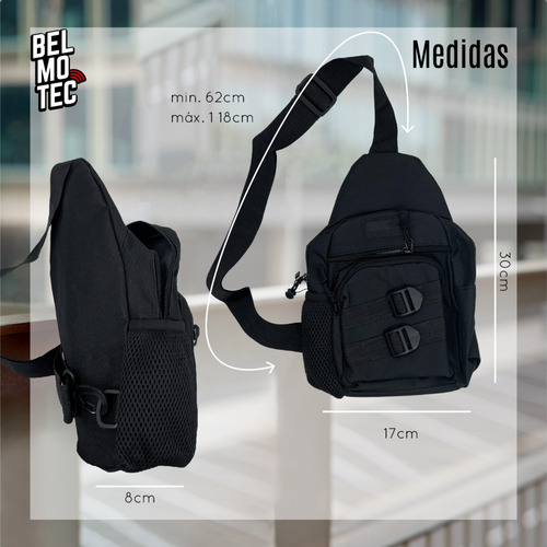 Bandolera Morral Tipo Mochila Regulable Extensible Reforzado Color Negro