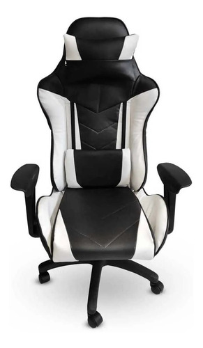 Imagen 1 de 2 de Silla de escritorio MRB DG gamer pro basic gamer negra y blanca con tapizado de cuero sintético
