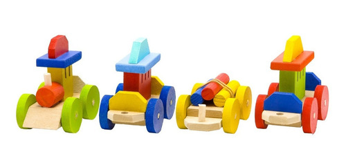 Brinquedo Trenzinho Educativo Trem De Madeira Com 4 Vagões Personagem N/a