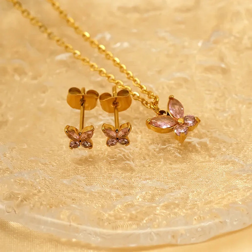 Traje De Collar Y Pendientes Con Circonitas Y Mariposas