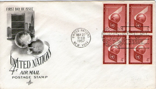 Imagen 2 de 2 de Naciones Unidas Sobre 1° Día Emisión Globo Terráqueo 1957