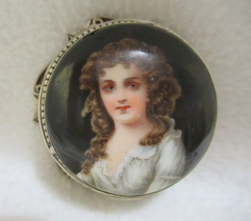 Alhajero Pastillero Plata 925 Miniatura Porcelana Joven Dama (Usado)