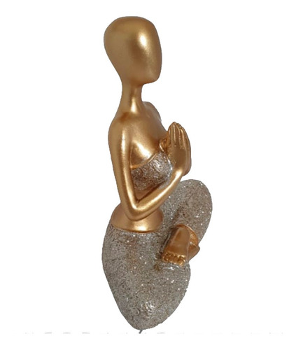 Imagem 3 de 4 de Estatueta Yoga Mulher Dourado Meditando