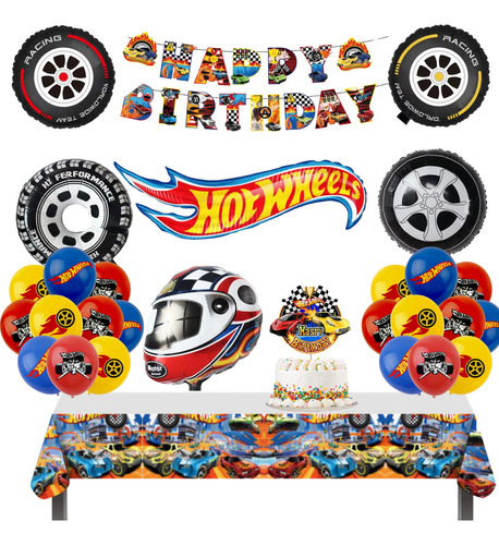 Set Decoracion Globos Mas Mantel Hotwheels Cumpleaños