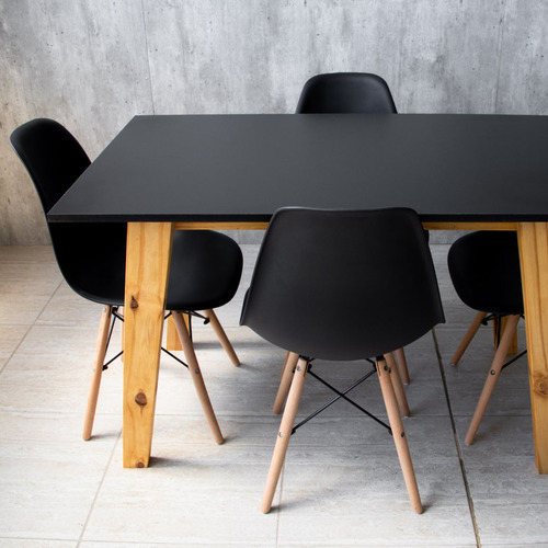 Juego Comedor Nórdico Mesa Escandinava 140 + 4 Sillas Eames Color Negro Diseño De La Tela De Las Sillas Liso
