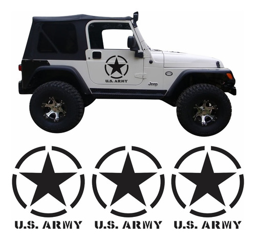 Kit Adesivos Estrela Militar U.s. Army Jeep Willys Cherokee Renegade Ad44 Cor Preto