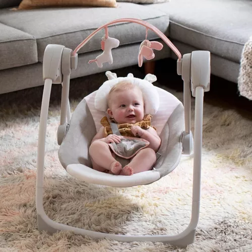 Silla mecedora para bebé Ingenuity Comfort 2 Go Portable Swing eléctrica  flora the unicorn gris/blanco/rosa