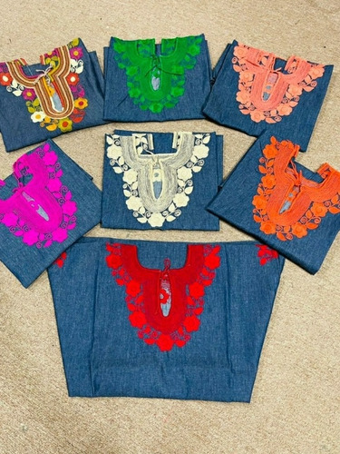 Blusas Mezclilla Suave Bordadas A Mano.  Hermosas