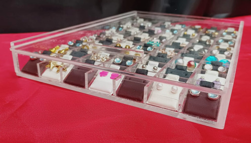 2 Caja Acrílico Organizadora De Aretes 70 Pz + Almohadillas