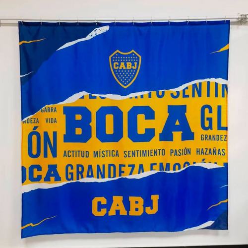 Cortina De Baño Teflon Futbol Boca Juniors + Ganchos + Pvc