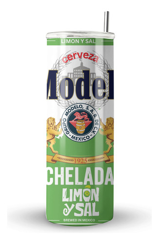 Termo Skinny De Acero Popote 600ml Chelada Mod.g23