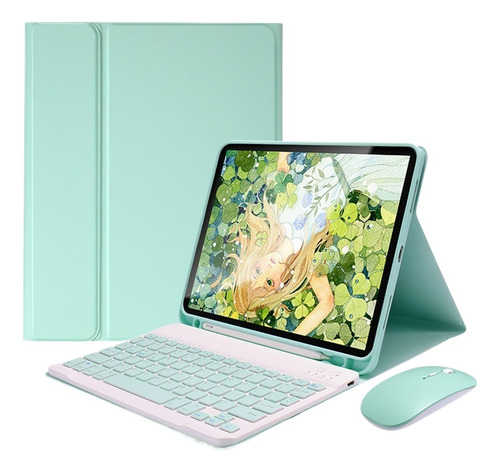 S Teclado Con Funda Protectora 10 Funda Verde De Modo Dual