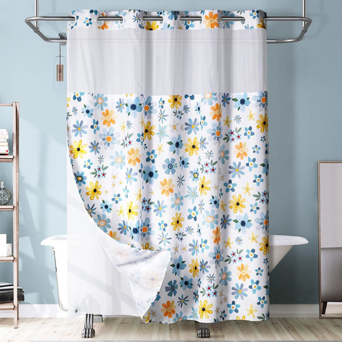 Lagute Cortina Ducha Floral Tela Gancho Para Baño Moderno X