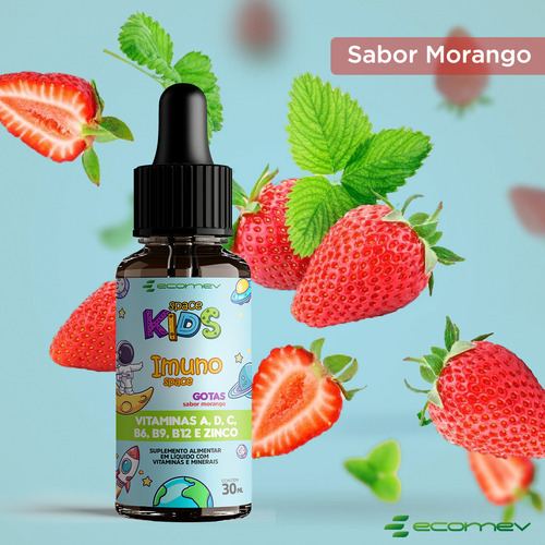 3x Imuno Kids Vit B6 B9 B12 A D C Zinco Em Gotas 30ml Sabor Morango Ecomev