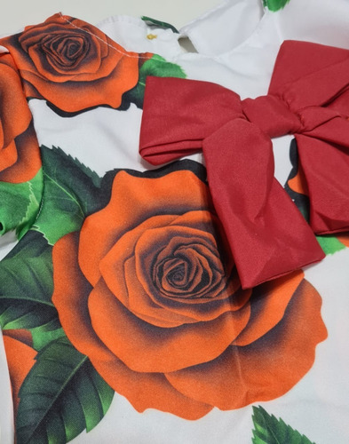 Imagem 5 de 7 de Vestido Infantil Natal Trapézio Florido Vermelho