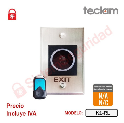 Imagen 3 de 3 de Boton De Salida No Touch Control Accesos K1 Teclam