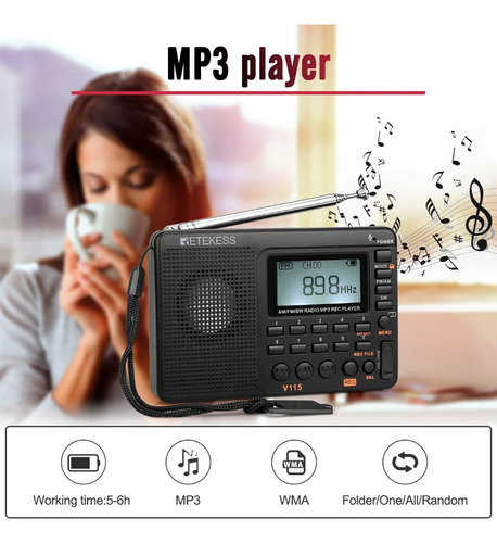 Rádio Retekess V115 F9205c Gravador Am Fm Sw Mp3 Com Bateria Cor Modelo Tx32 Azul-escuro Modelo Tx32 Azul-escuro
