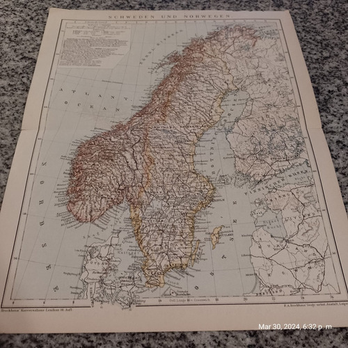 Mapa Suecia Y Noruega 30x24cm Alemania 1896