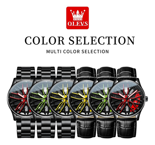 Reloj Deportivo Para Hombre De Rin Giratorio - Olevs Cuero Negro Verde Negro