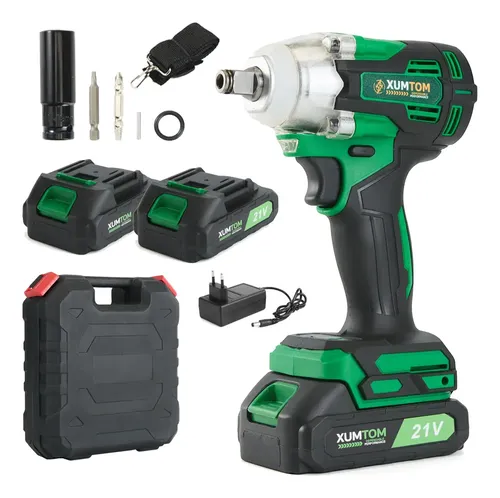 Chave De Impacto Eletrica 21v 450nm Com 2 Baterias Parafusadeira