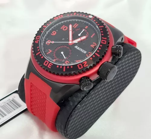 Relógio masculino Magnum prata MA35002V mostrador vermelho