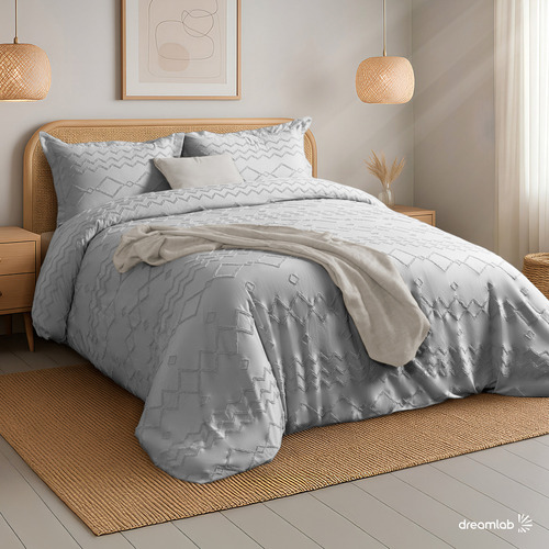 Juego de Funda Para Edredon Duvet con Textura Dreamlab, Tamaño Queen, Color Gris